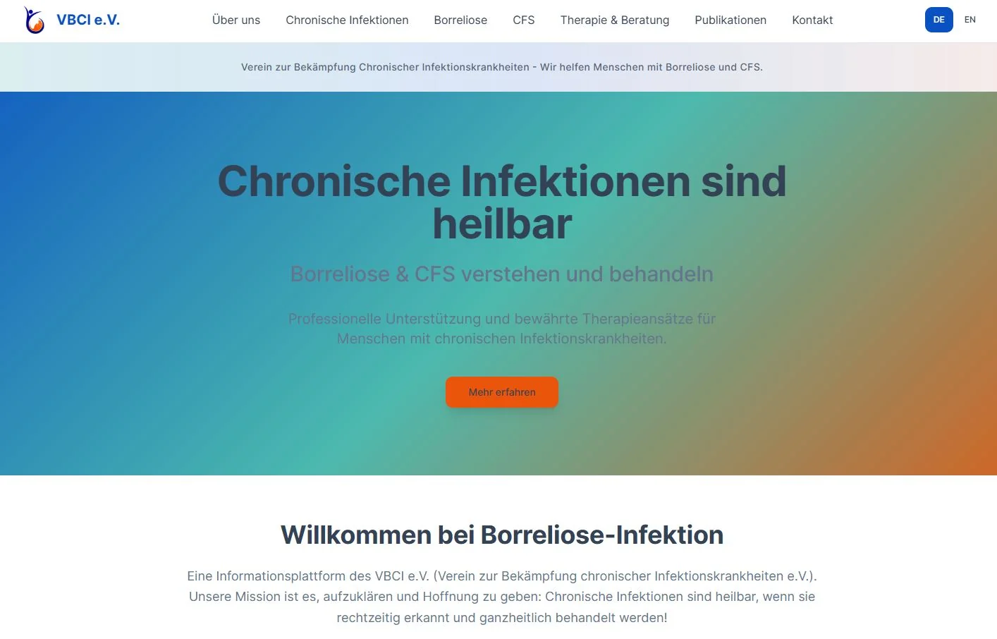 Verein zur Bekämpfung chronischer Infektionen Website Screenshot