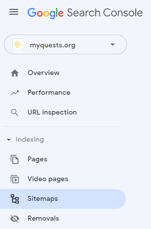 Google Search Console menu