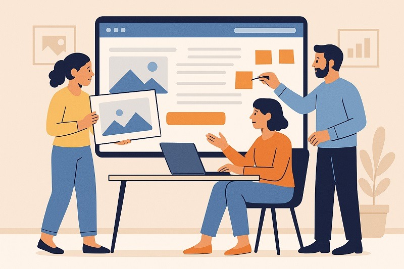 Behind Every Click Is a Real Person – Building Websites for Humans, Not Robots 2 Designers collaborating on a website interface. Putting humans at the center of the design process leads to more intuitive and empathetic user experiences.